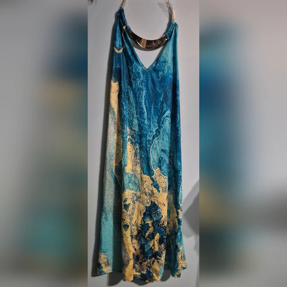 New Elegant Blue Halter Dress - Picture 3 of 3
